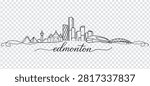 Hand drawn vector illustration of Edmonton city skyline, Alberta, Canada. Linear sketch of the city buildings and landmarks with elegant calligraphy.