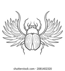 Hand drawn vector illustration - Egyptian collection. Scarab beetle with wings.  Perfect for invitation, web, postcard, poster, textile, print etc.