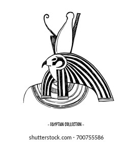 Hand drawn vector illustration - Egyptian collection. The gods of ancient Egypt, Horus. Perfect for invitation, web, postcard, poster, textile, print etc.
