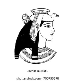 Hand drawn vector illustration - Egyptian collection. The gods of ancient Egypt, Goddess Isis. Perfect for invitation, web, postcard, poster, textile, print etc.