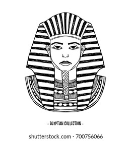 Hand drawn vector illustration - Egyptian collection. The pharaon of ancient Egypt, Tutankhamen. Perfect for invitation, web, postcard, poster, textile, print etc.