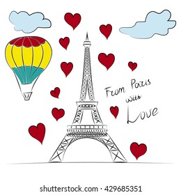 Hand drawn vector illustration of Eiffel Tower in Paris.