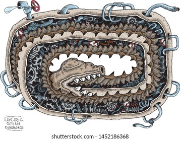 Hand drawn vector illustration of electric steam ouroboros