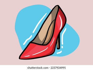 Hand drawn vector illustration of elegant fashionable red women’s shoe with high heel isolated on background