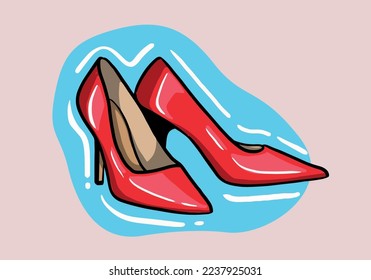 Hand drawn vector illustration of elegant fashionable red women’s shoes with high heel isolated on background