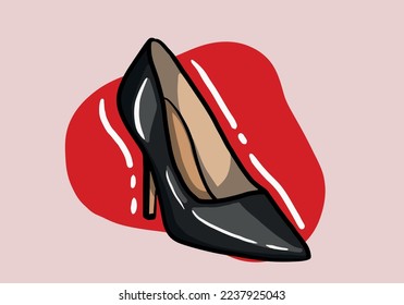Hand drawn vector illustration of elegant fashionable black women’s shoe with high heel isolated on background