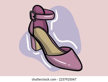 Hand drawn vector illustration of elegant fashionable pink women’s shoe with high heel isolated on background