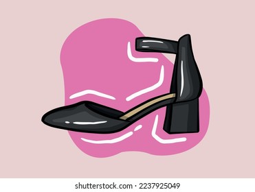 Ilustración vectorial dibujada a mano del elegante zapato de mujer negra de moda con tacón alto aislado en el fondo