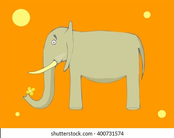 Hand drawn vector illustration "Elephant with a flower". Cartoon style