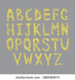 Hand drawn vector illustration of English or Latin alphabet letters for your design and text. Ultimate gray and Illuminating colors trends of the year 2021.