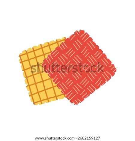 Hand drawn vector illustration of fabric swatches in cartoon flat style. Perfect for showcasing textile, fashion, quilting, and crafting projects