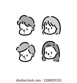 Hand drawn vector illustration of face girl and boy set.