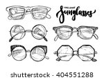 Hand drawn vector illustration - Fashion sunglasses. Vintage decorative  design elements.
