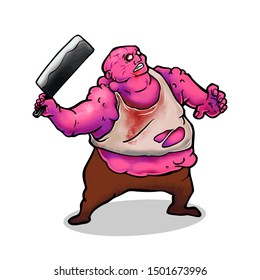 Hand drawn Vector Illustration Fat Pink Zombie