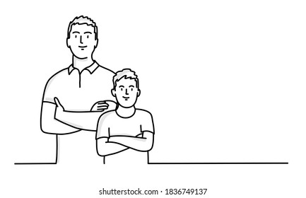 Hand drawn vector illustration of father and son with crossed arms.