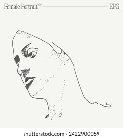 Hand drawn vector illustration of a female portrait. Silhouette of beautiful girl. Isolated sketch.