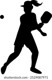 A hand drawn vector illustration of a female Pickleball Player making a Back Swing.