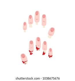 Hand drawn vector illustration of finger cut off with exposed bone.cartoon of chopped off finger.torn off finger.