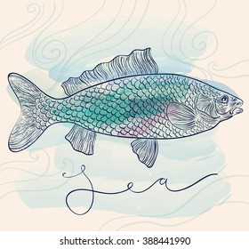 Hand drawn vector illustration with fish