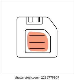 Ilustración vectorial dibujada a mano del disquete 90s.