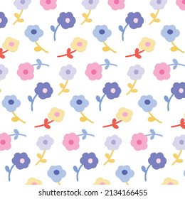 Ilustración vectorial dibujada a mano del patrón de flores en estilo de dibujos animados.