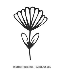 Ilustración vectorial de la flor dibujada a mano. Elemento de diseño de logotipo en blanco. Icono de Doodle