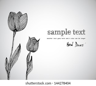 Hand drawn vector illustration of flowers with space for copy text.