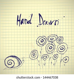 Hand drawn vector illustration of flowers with space for copy text.