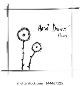 Hand drawn vector illustration of flowers with space for copy text.