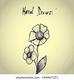 Hand drawn vector illustration of flowers with space for copy text.