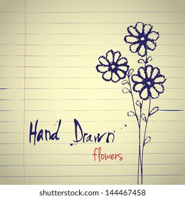 Hand drawn vector illustration of flowers with space for copy text.