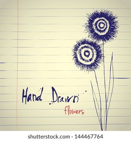 Hand drawn vector illustration of flowers with space for copy text.