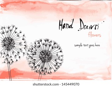 Hand drawn vector illustration of flowers with space for copy text.
