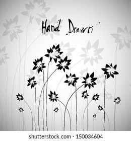 Hand drawn vector illustration of flowers with space for copy text.