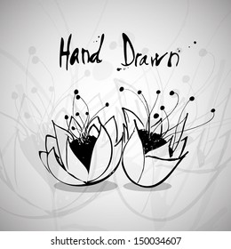 Hand drawn vector illustration of flowers with space for copy text.