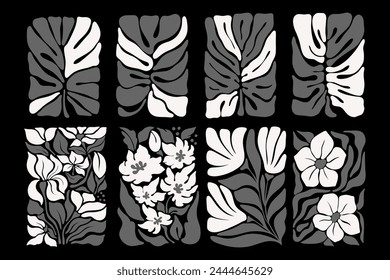 Hand Drawn vector illustration. Drawn folk illustration flower groovy Y2K posters. Vector posters in trendy retro psychedelic 2000s style. Aesthetic hippie. Girly cute design.