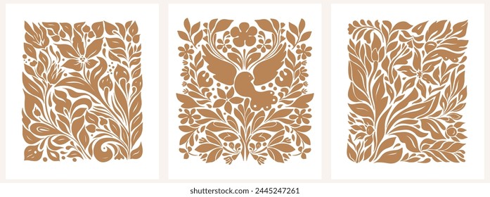 Hand Drawn vector illustration. Drawn folk illustration flower groovy Y2K posters. Vector posters in trendy retro psychedelic 2000s style. Aesthetic hippie. Girly cute design.