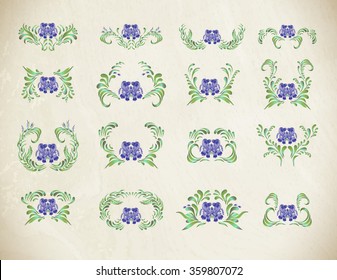 Hand drawn  vector illustration in folk style. Border with flowers in vintage style. Floral ornament. Ukrainian folk art. 
