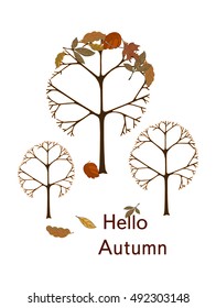 Hand drawn vector illustration. Forest design elements. Hello Autumn!
