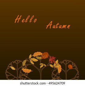 Hand drawn vector illustration. Forest design elements. Hello Autumn!