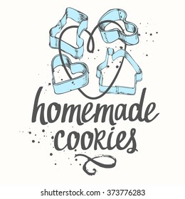 Hand drawn vector illustration with forms for cookies. Sketch design. Homemade traditional food on white background.