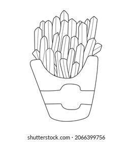 Hand drawn vector illustration of French fried potatoes in paper box