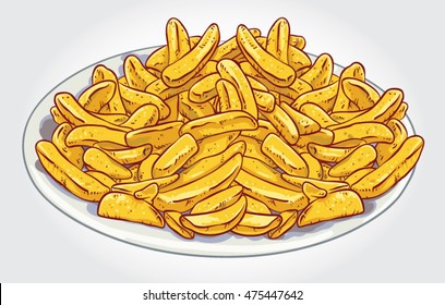 Hand drawn vector illustration of French Fries on a plate.