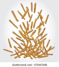 Hand drawn vector illustration of French Fries falling from top.