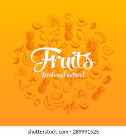 Hand drawn vector illustration with fruits and berries. Sketch.
