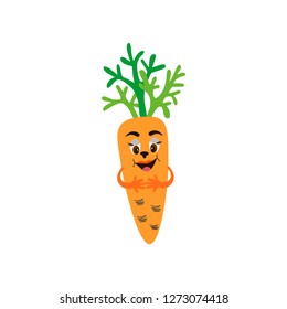 Hand drawn vector illustration. Funny cartoon cute carrot character vegetable. 