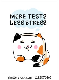 Hand drawn vector illustration of a funny cat and IT QA joke