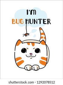 Hand drawn vector illustration of a funny cat and IT QA joke