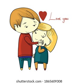 Hand drawn vector illustration with funny characters in love, for Valentine's Day cards, poster or  print
