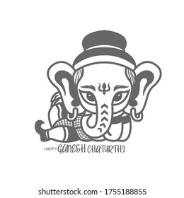 Hand drawn vector illustration of Ganesh Chaturthi. line drawing. black and white	